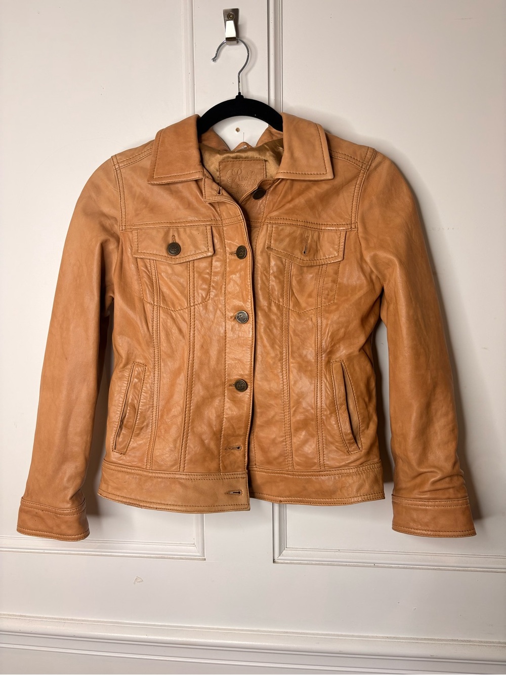 Women’s Tan genuine sheepskin Leather Button-Front Jacket